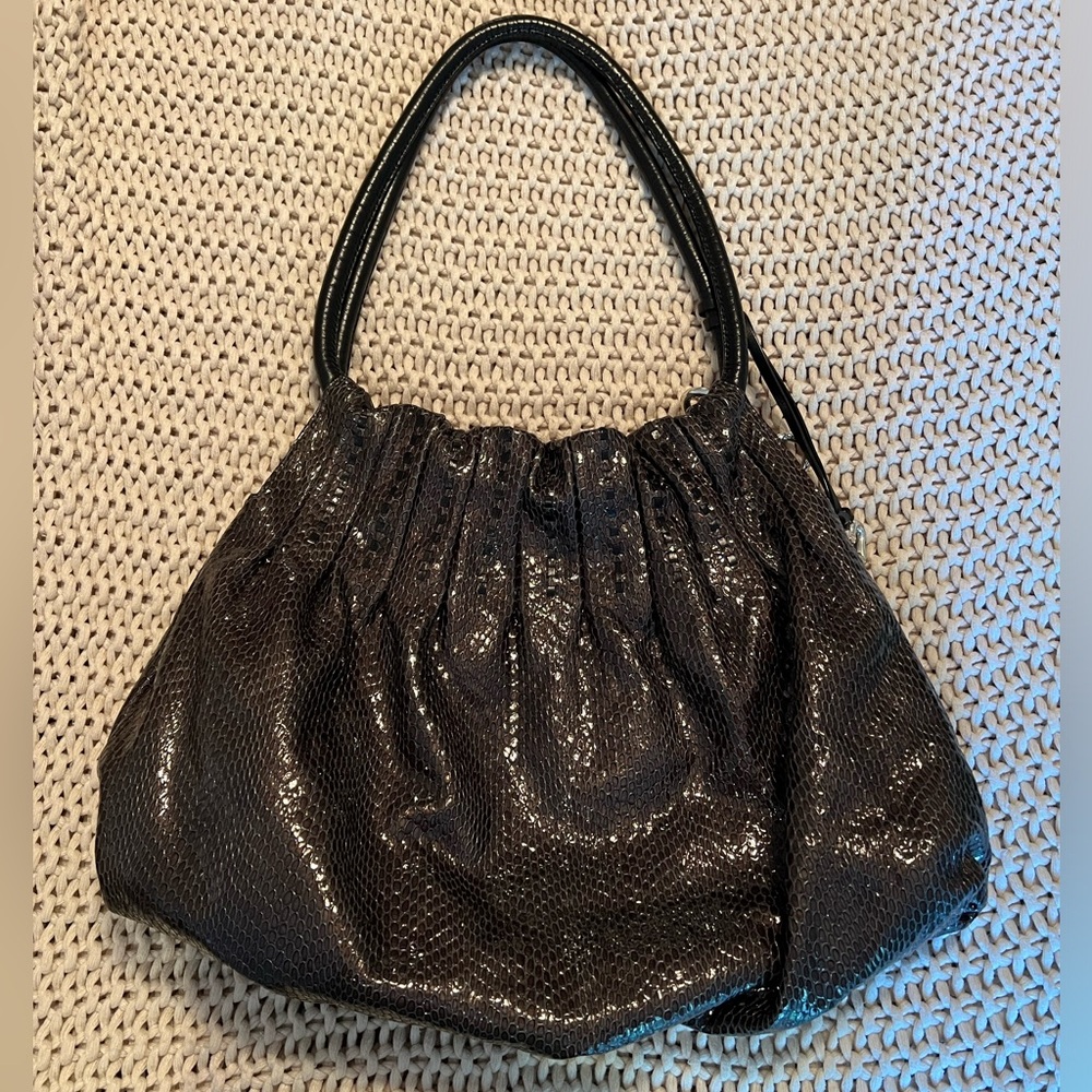 Brighton Breelan Python Snake Embossed Leather Hobo Bag - Picture 13 of 16